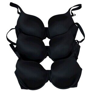 Victoria's Secret Black Bra 34DD Underwire Full Coverage Foam Cup Everyday Lot 3